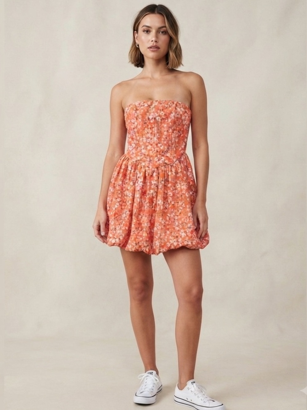 Jolie & Joy Floral Strapless Balloon Mini Dress